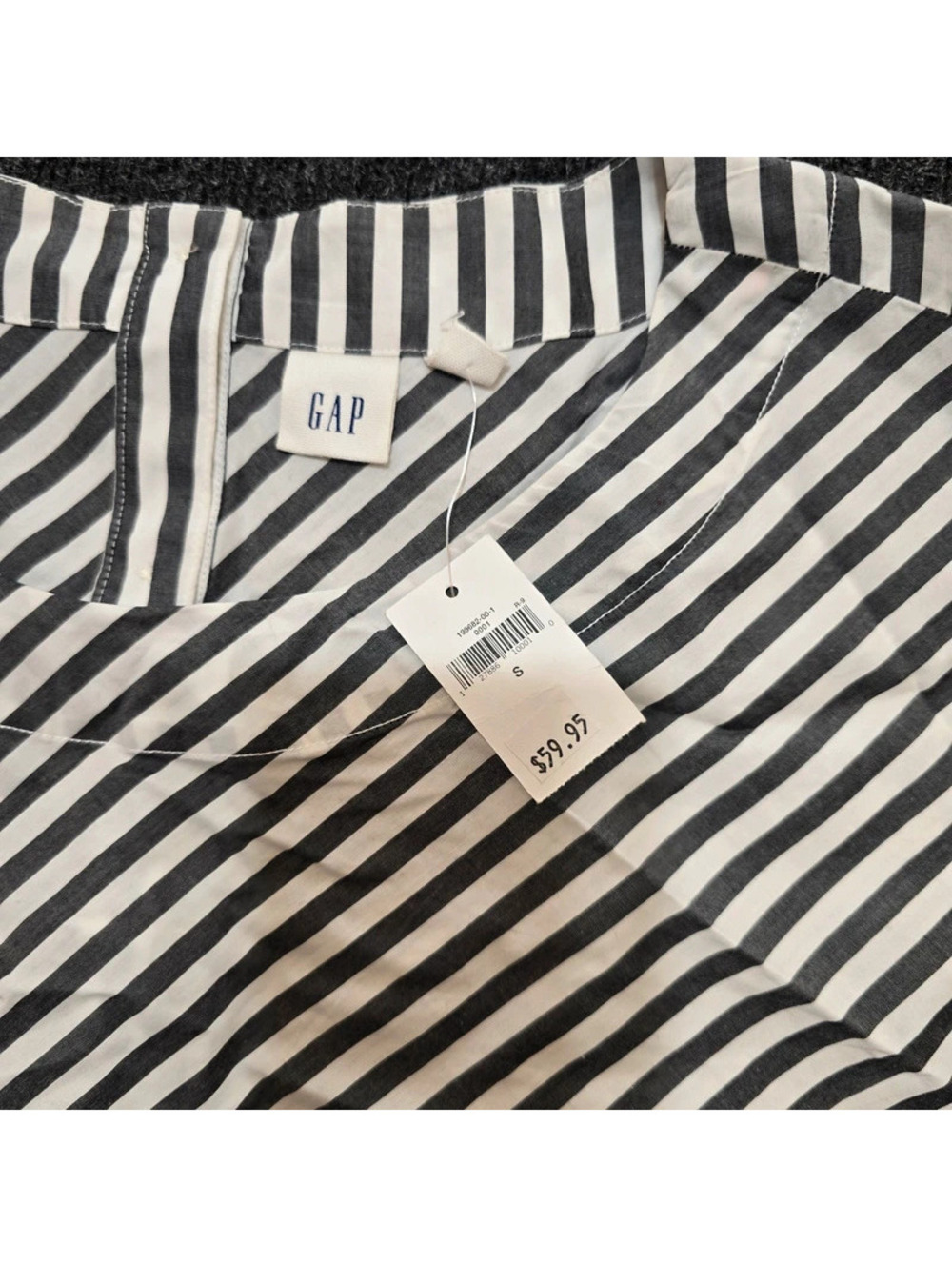 GAP Top Womens Small NWT Striped Cotton Volume Long Sleeve Popover Blouse Gray - Picture 3 of 7